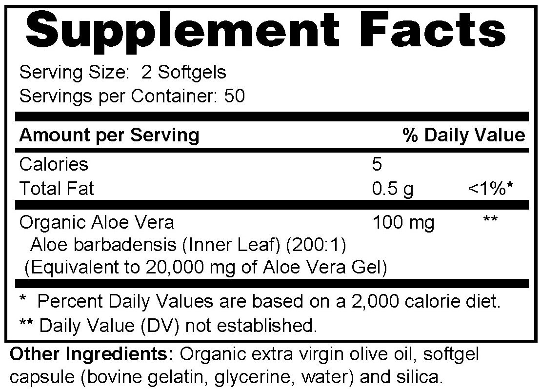Supplement facts forAloe Vera Concentrate 100s
