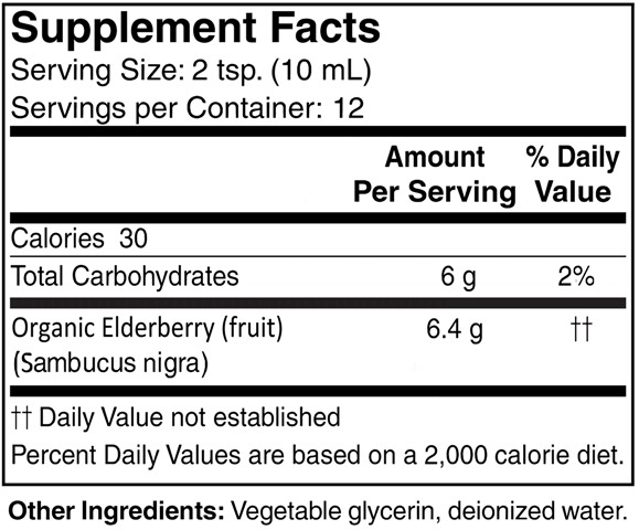 Supplement facts forElderberry Extract (Organic) 4 oz