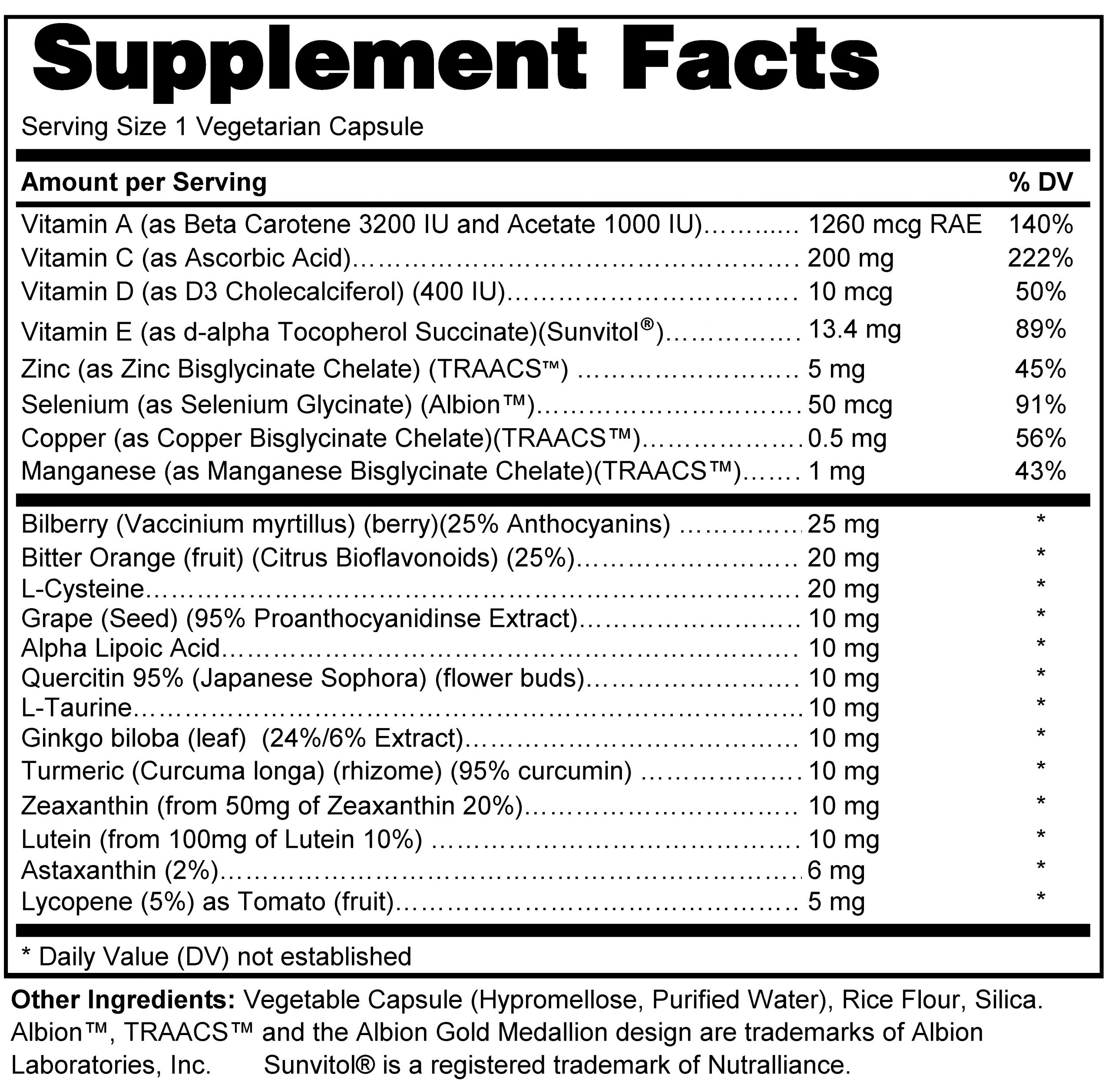 Supplement facts forFull Spectrum Eye Support 60s