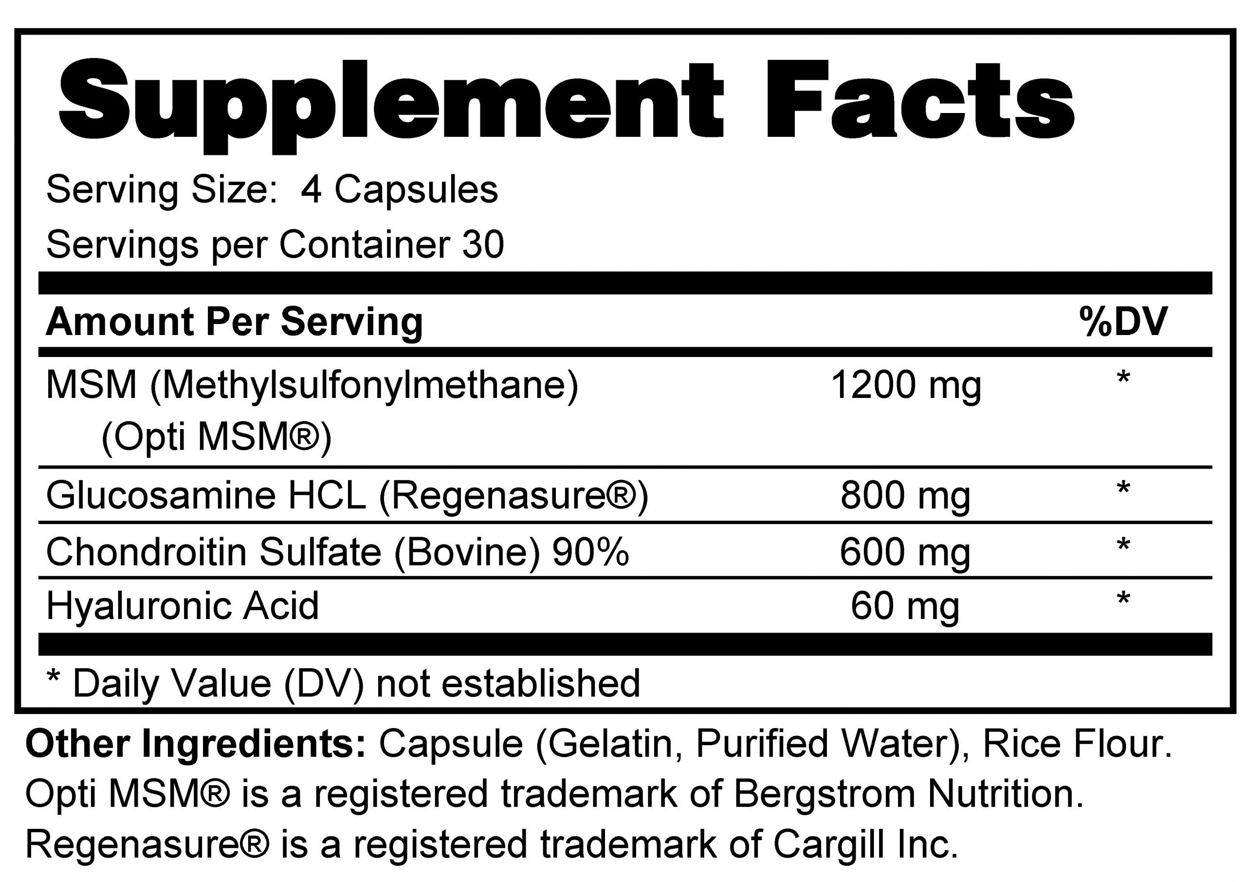 Supplement facts forJoint Health 120s