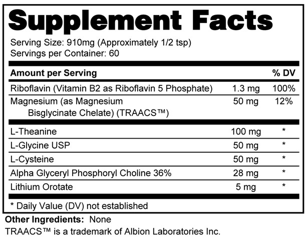 Supplement facts forLithium Plus Powder 55 Grams