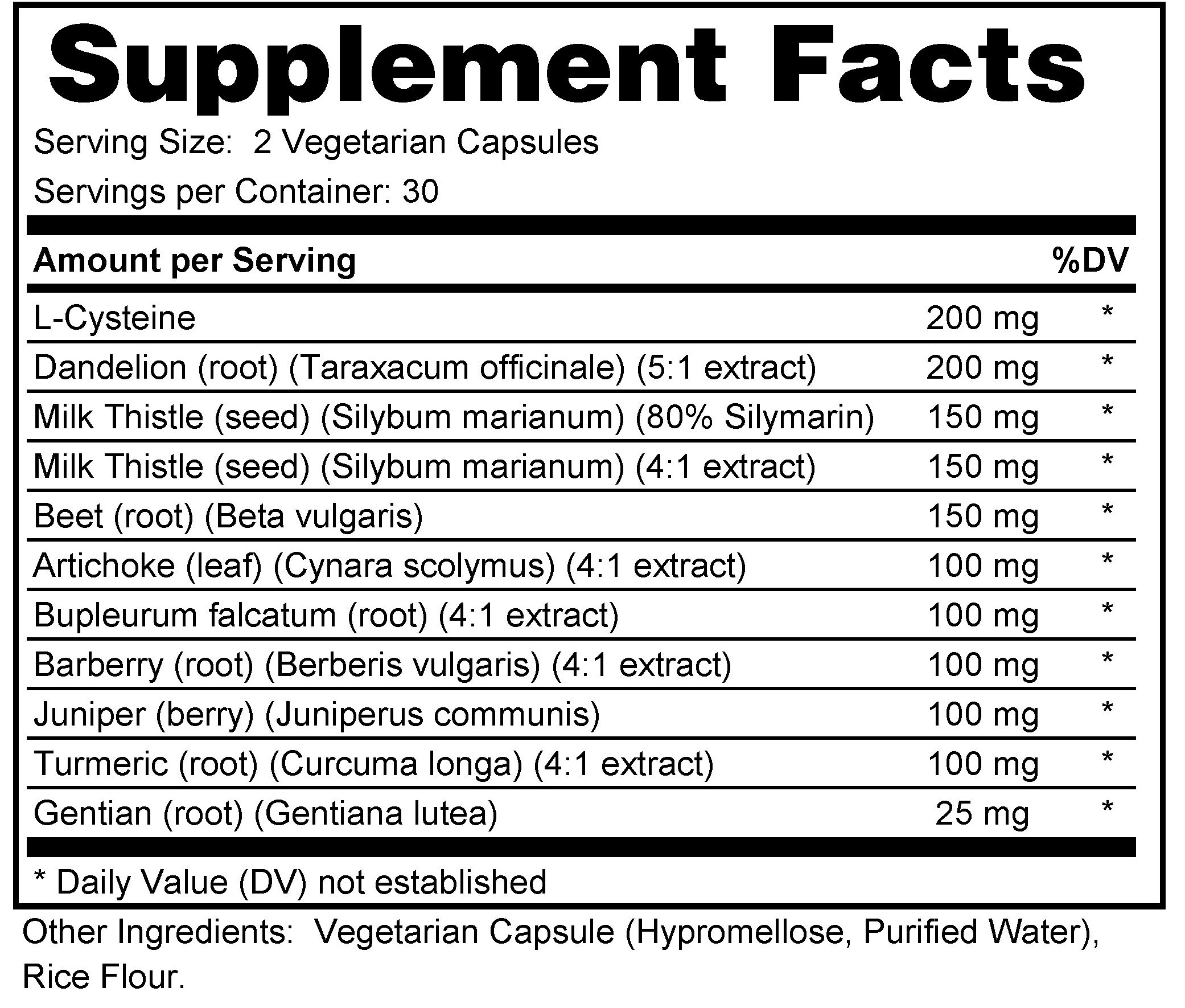 Supplement facts forLiver (Detox & Protect) 60s