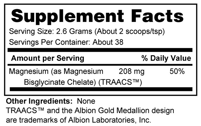 Supplement facts forMagnesium Powder 100 Grams