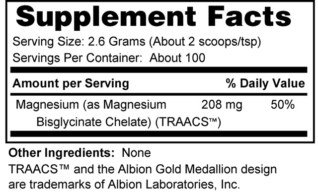 Supplement facts forMagnesium Powder 260 Grams