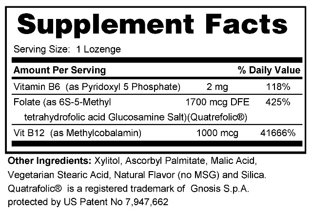 Supplement facts forMethyl Folate Plus 120s