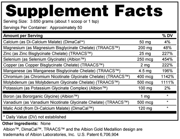 Supplement facts forMineral Powder 180 Grams