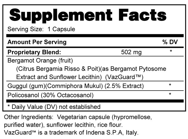 Supplement facts forCardio Support 60s