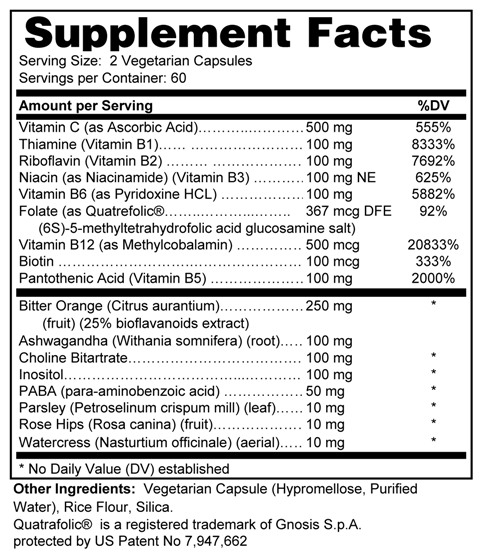 Supplement facts forEnergy Nutritional Support 120s