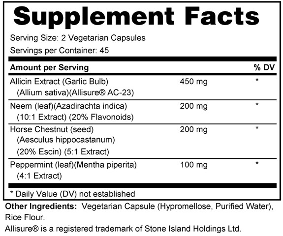 Supplement facts forAllicin Plus 90s