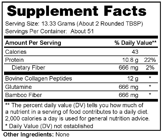 Supplement facts forBeef Protein Peptides 680 Grams