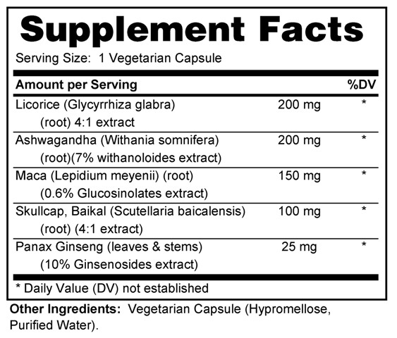 Supplement facts forEnergy Enhance