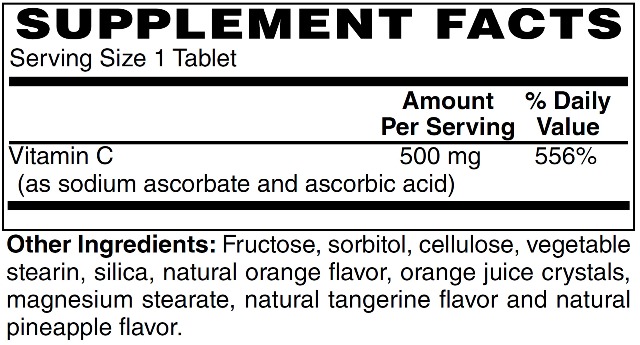Supplement facts forC-500 Chewables 90s