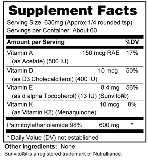 Supplement facts forNeuro Support 38 Grams / 60 Servings