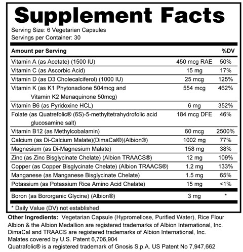 Supplement facts forComprehensive Calcium 180s