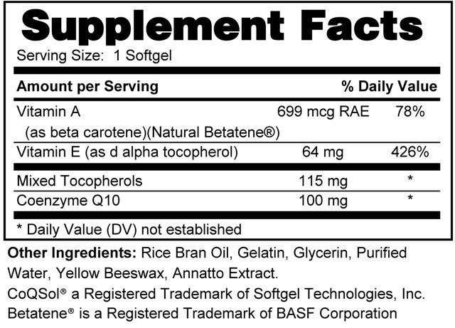Supplement facts forCoQ10 60s
