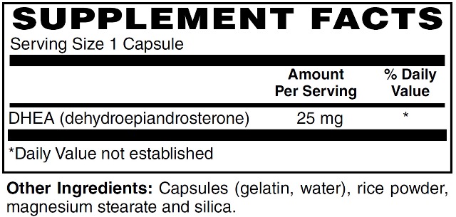 Supplement facts forDHEA 25mg 60s