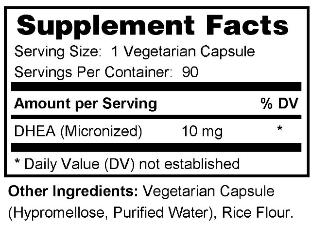 Supplement facts forDHEA 10mg 90s