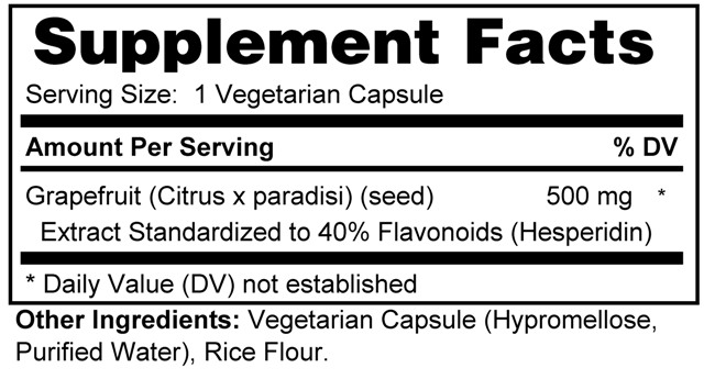 Supplement facts forGFSE (Grapefruit Seed Extract) 500mg 60s