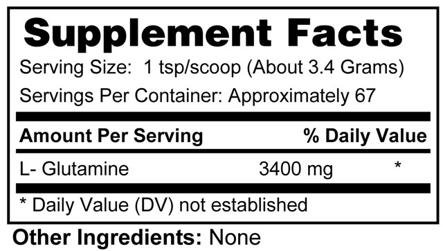 Supplement facts forGlutamine Powder 227 Grams