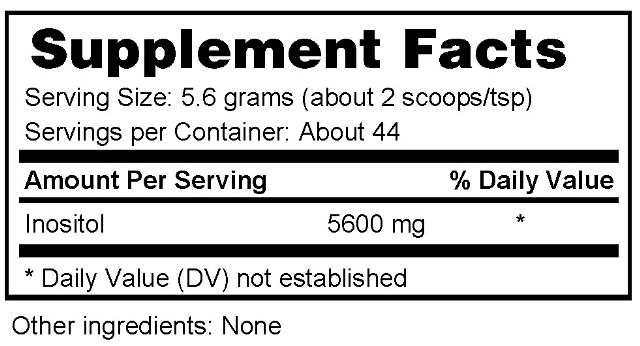 Supplement facts forInositol Powder 250 Grams