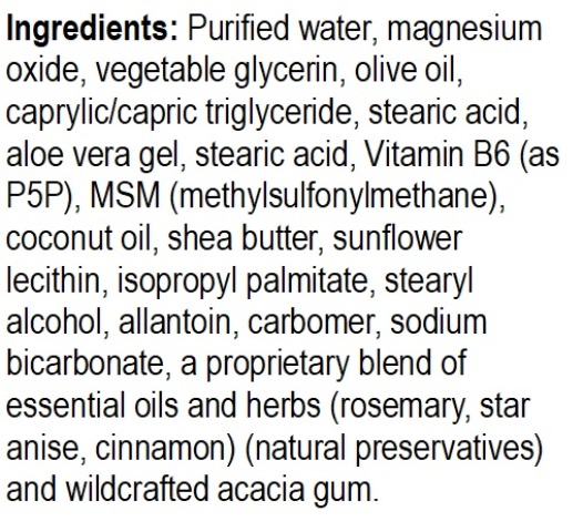 Supplement facts forMagnesium Plus B6 & MSM Cream 3oz