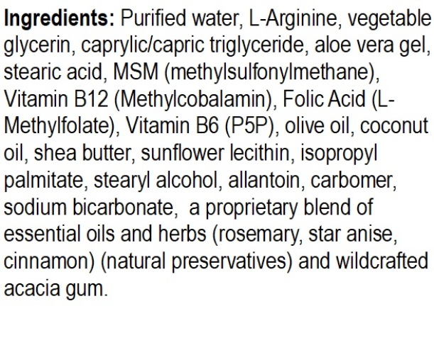 Supplement facts forMethyl B12 Plus Arginine Cream 3oz