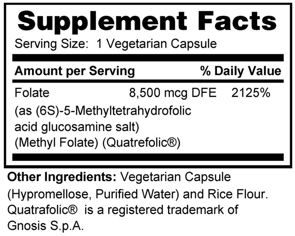 Supplement facts forMethyl Folate 5mg  60s