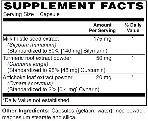 Supplement facts forMilk Thistle Plus 120s