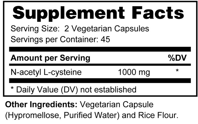 Supplement facts forNAC 90s