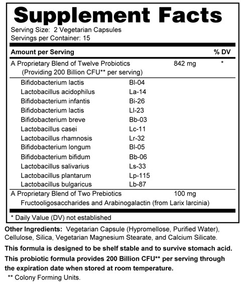 Supplement facts forProbiotic 30s (shelf stable)