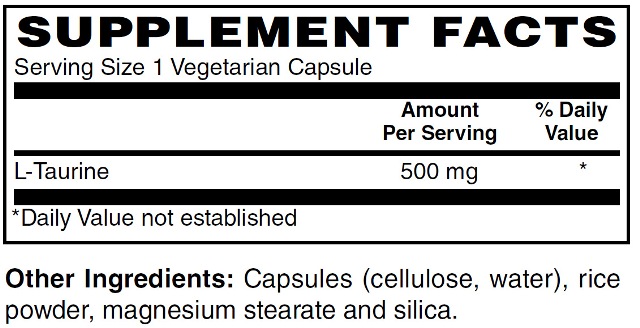 Supplement facts forTaurine 500mg 100s