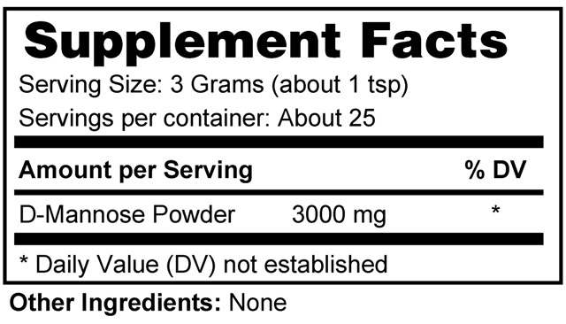 Supplement facts forUTI Mannose Powder 75 Grams